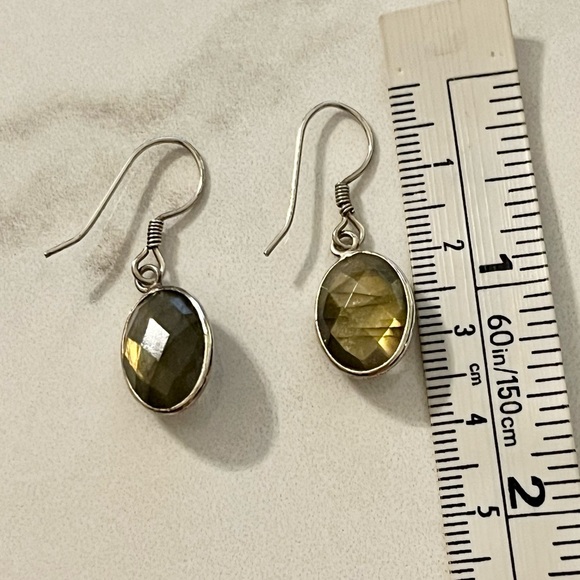 Sterling Silver Faceted Labradorite Gem Earrings Vintage Wedding Engagement - Picture 7 of 12